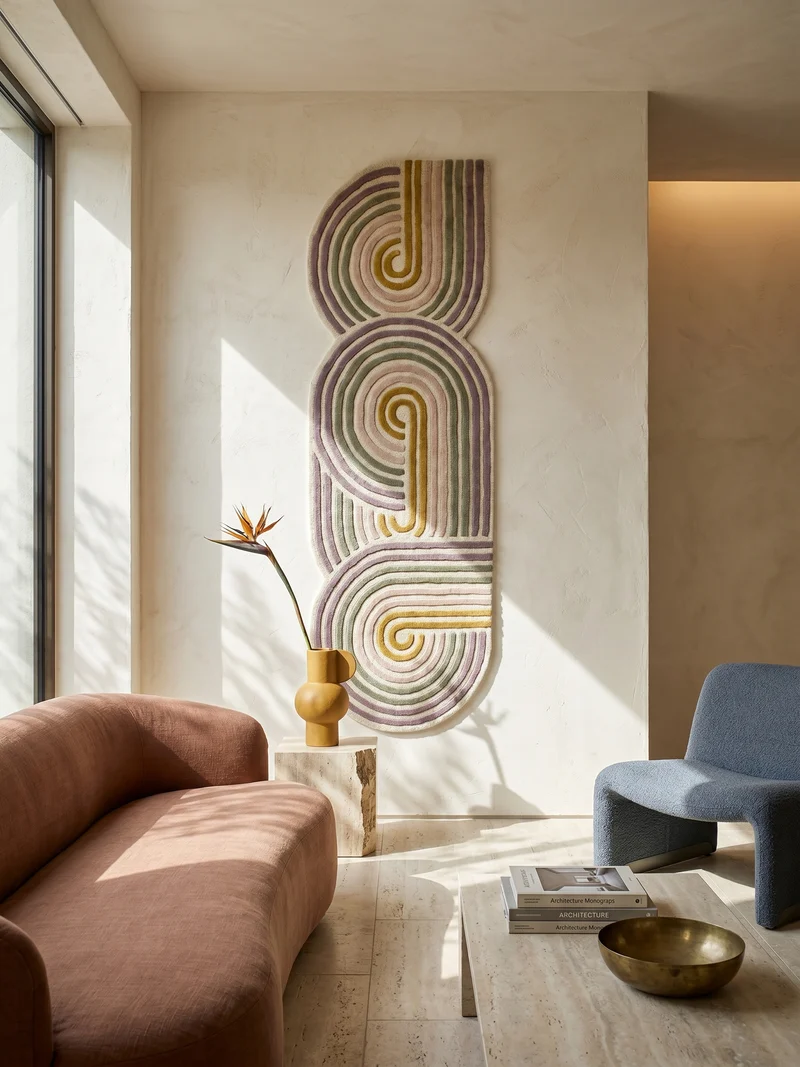 Wollteppich Spiralform · 100 % Wolle · handgetuftet