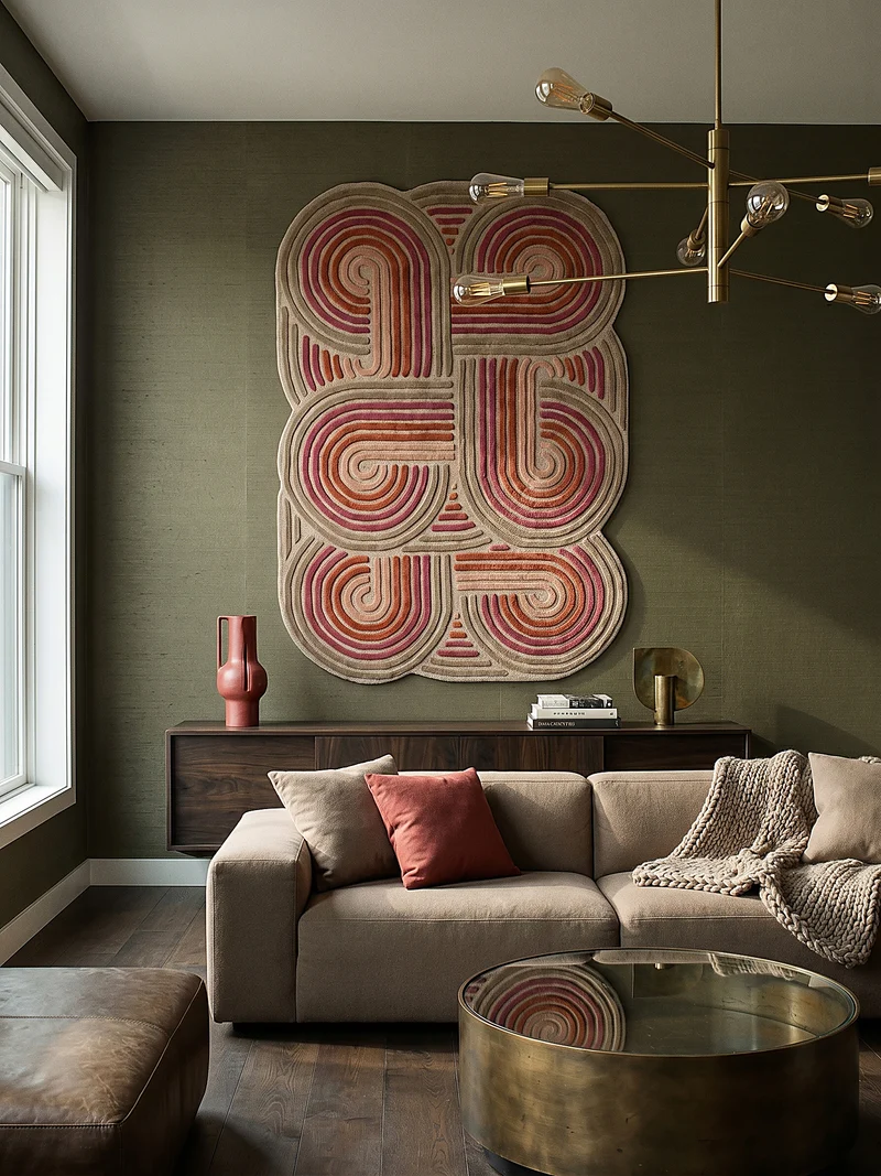 Wollteppich Spiralform · 100 % Wolle · handgetuftet