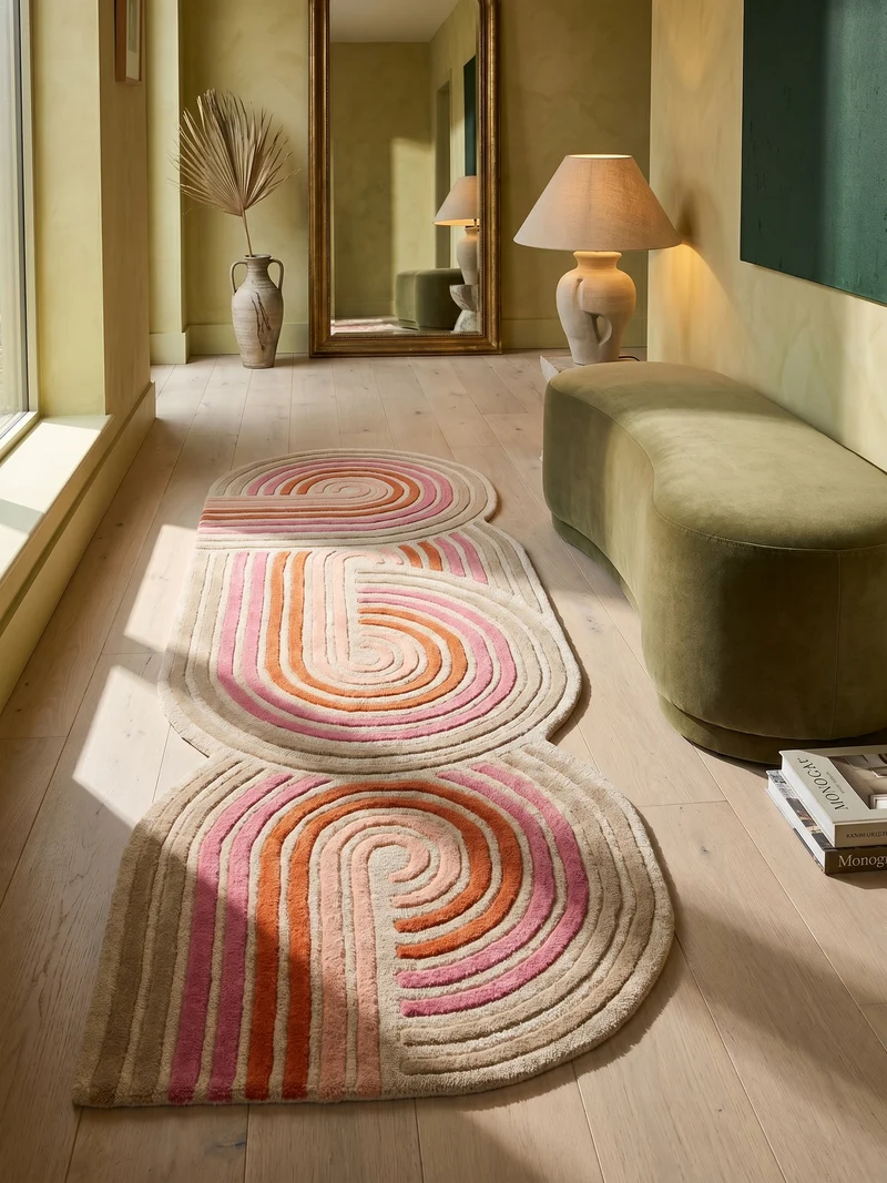 Wollteppich Spiralform · 100 % Wolle · handgetuftet
