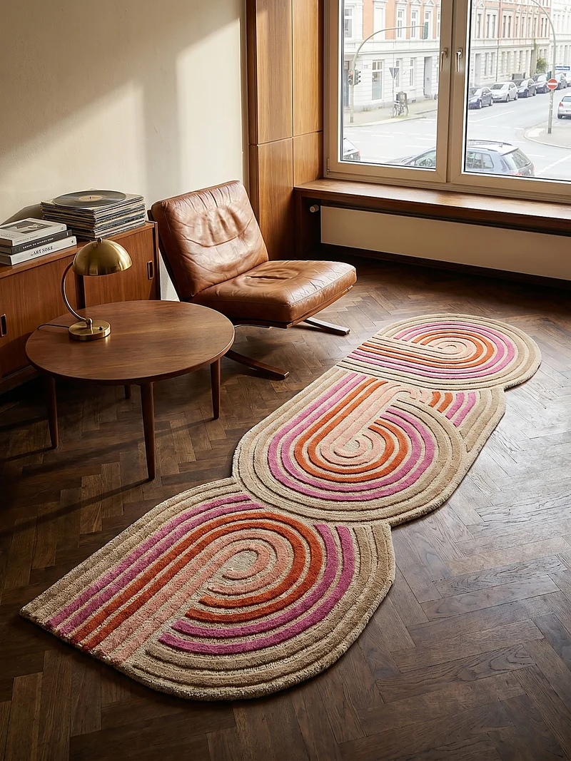 Wollteppich Spiralform · 100 % Wolle · handgetuftet
