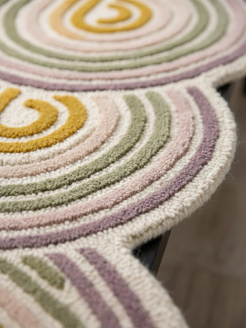 Wollteppich Spiralform · 100 % Wolle · handgetuftet