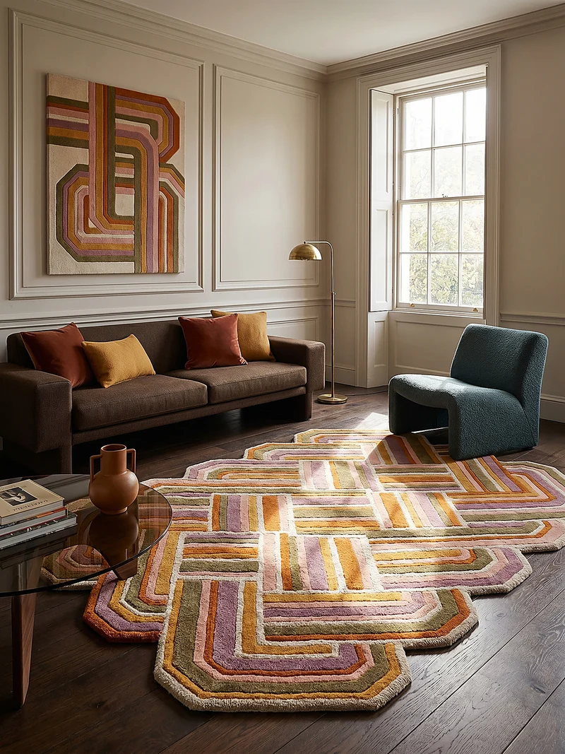 Wollteppich Shaped Crosshatch · 100 % Wolle · Hand-Tufted · 6 mm · Multi-Color