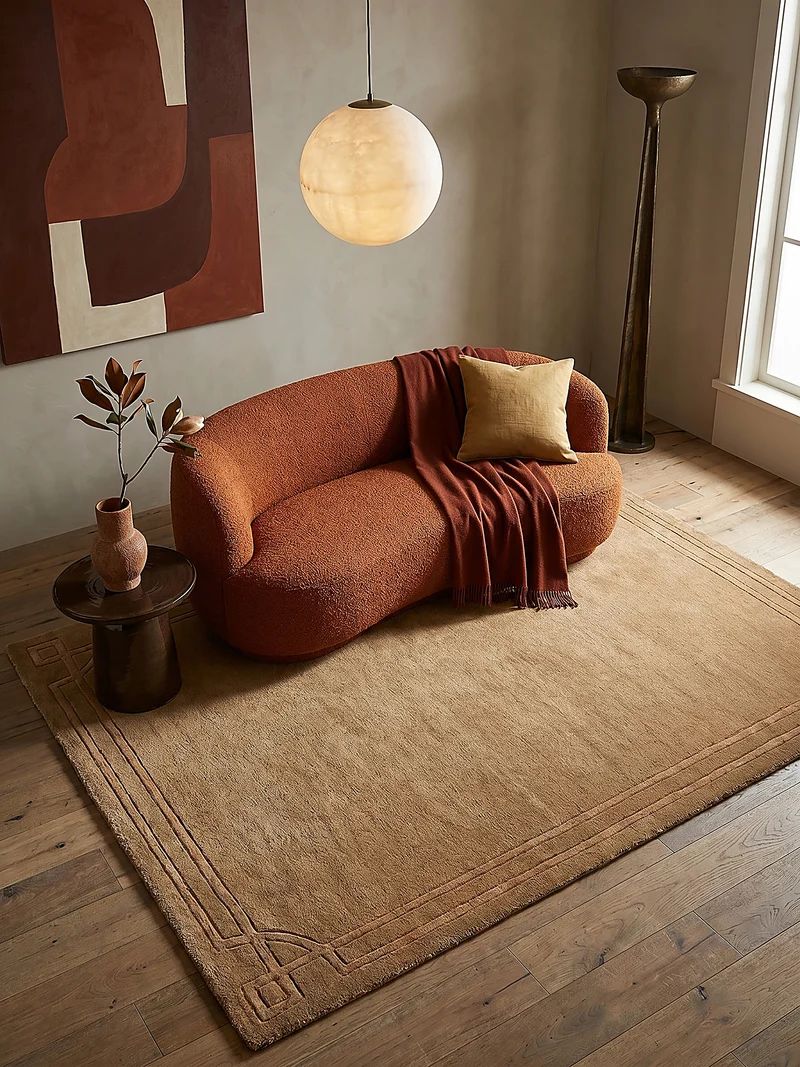 Teppich Kurzflor im Art-Déco-Stil, Klassische Bordüre, Wohnzimmer
