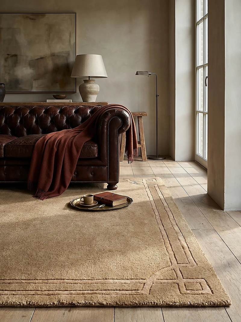 Teppich Kurzflor im Art-Déco-Stil, Klassische Bordüre, Wohnzimmer