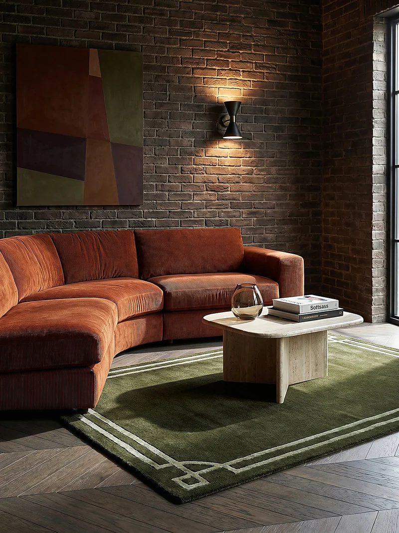 Teppich Kurzflor im Art-Déco-Stil, Klassische Bordüre, Wohnzimmer