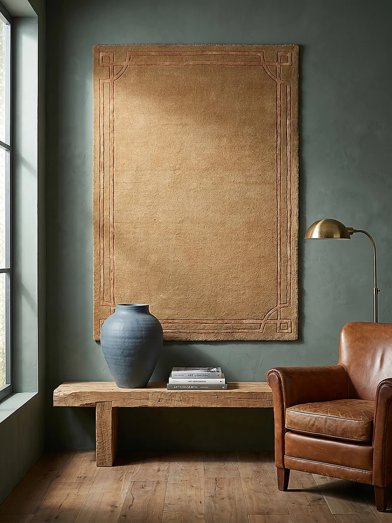 Teppich Kurzflor im Art-Déco-Stil, Klassische Bordüre, Wohnzimmer