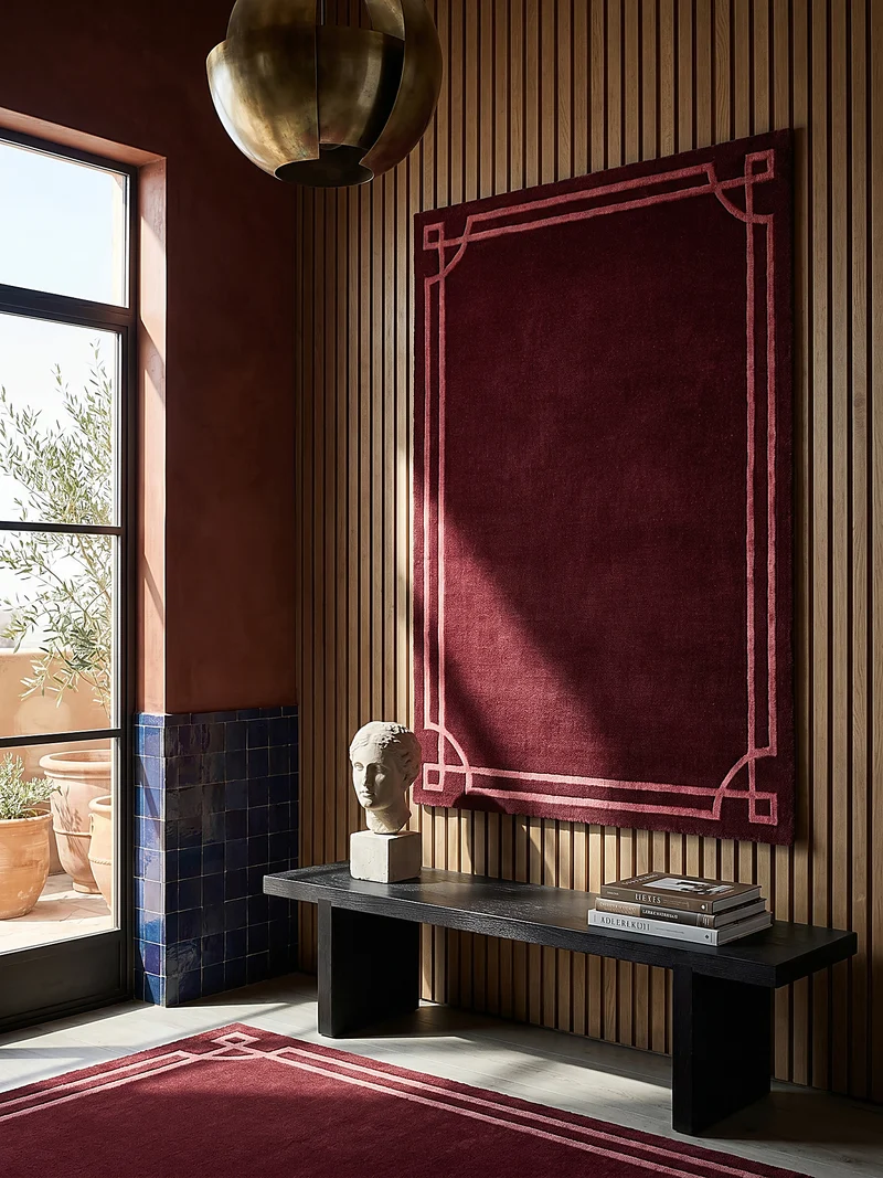Teppich Kurzflor im Art-Déco-Stil, Klassische Bordüre, Wohnzimmer