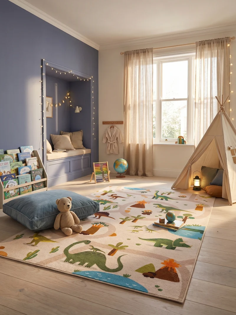 Kinderteppich Dinosaurier Waschbar mit Rutschstopp