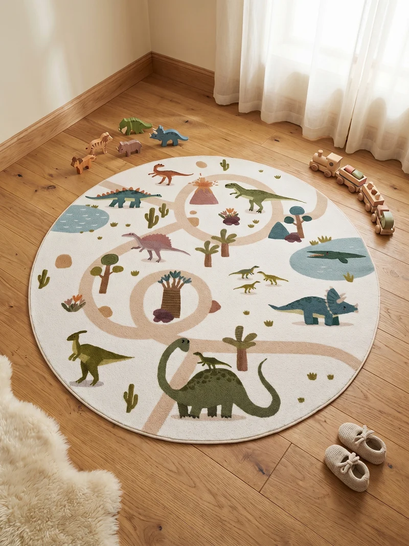 Kinderteppich Dinosaurier Waschbar mit Rutschstopp