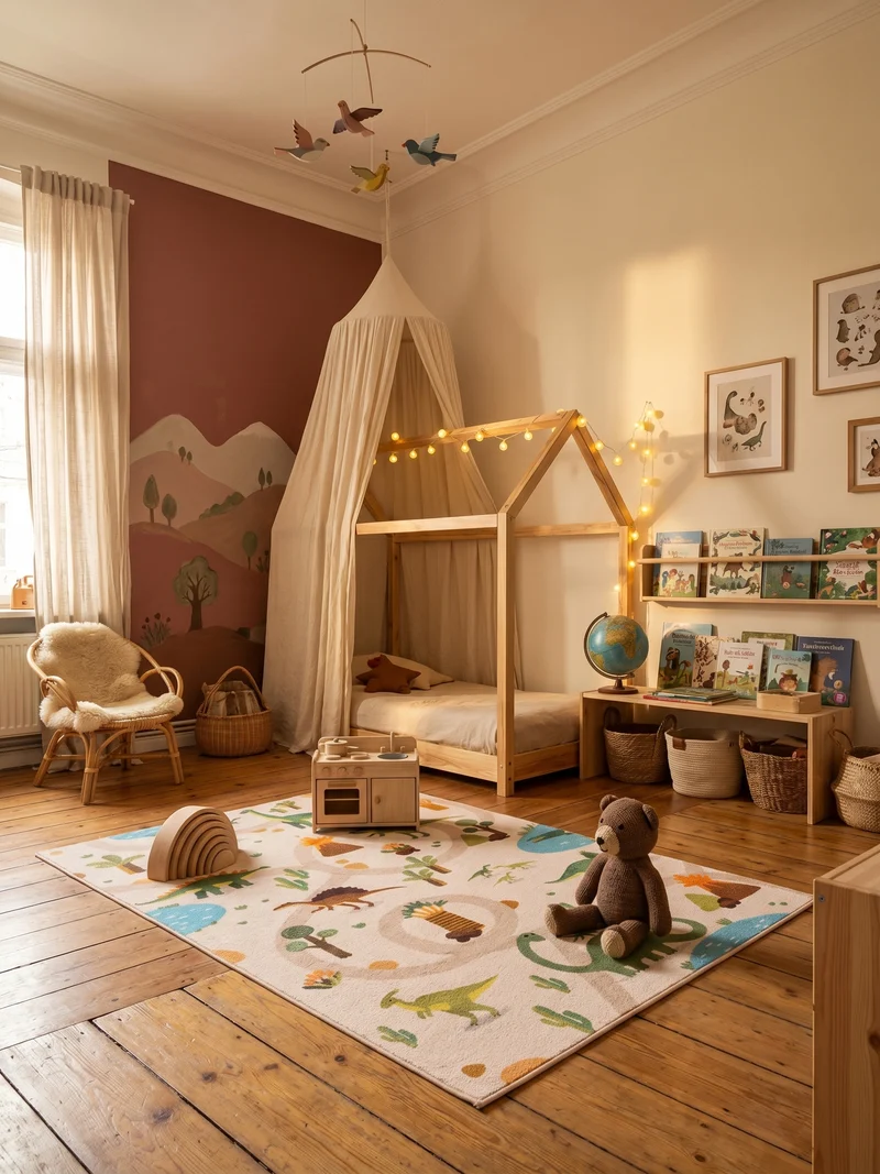 Kinderteppich Dinosaurier Waschbar mit Rutschstopp