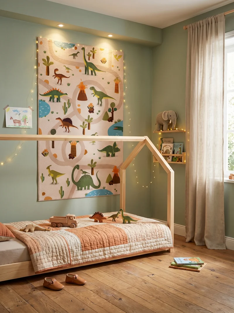 Kinderteppich Dinosaurier Waschbar mit Rutschstopp