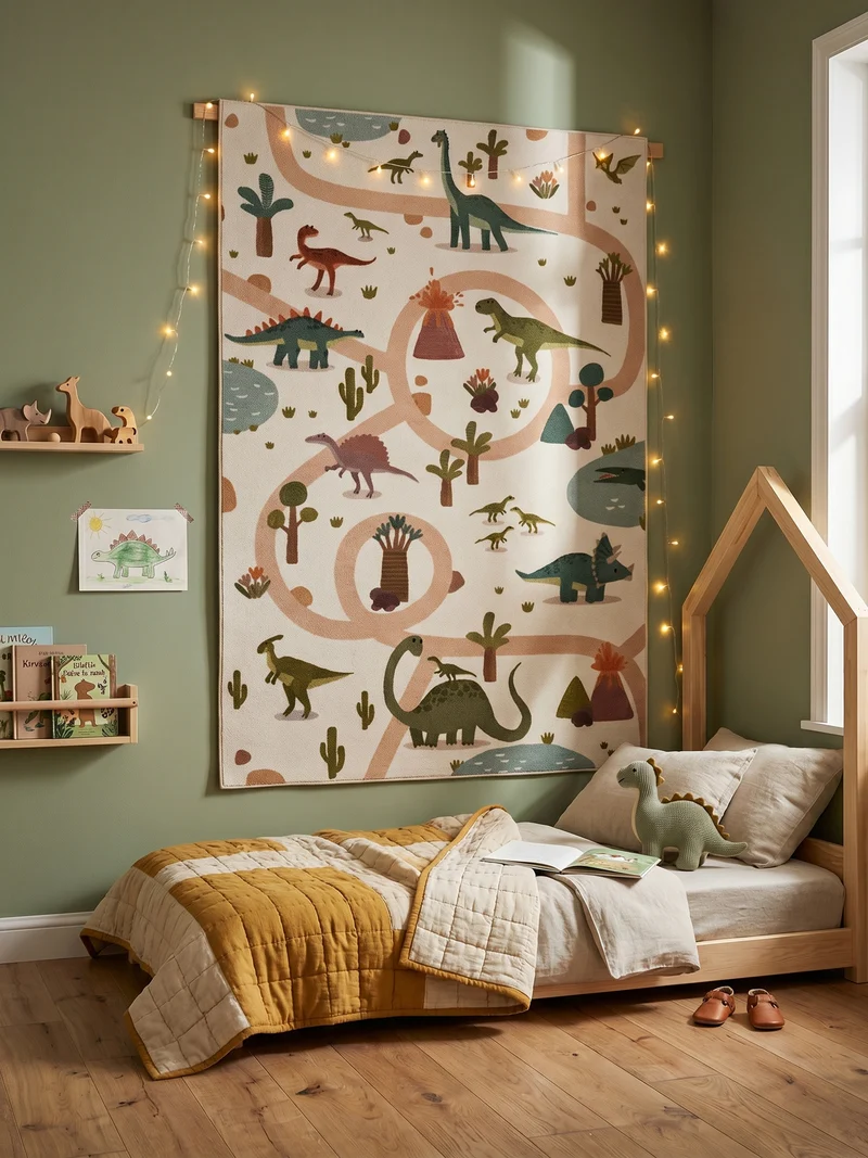 Kinderteppich Dinosaurier Waschbar mit Rutschstopp