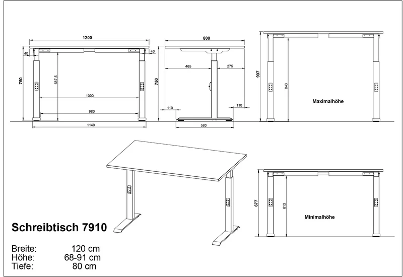 Schreibtisch | Höhenverstellbar (68-91 cm) & C-Fuß