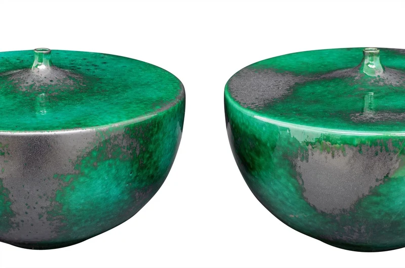 Casa Padrino Luxus Vase Grün Ø 28 x H. 19 cm - Breite Steingut Vase Otis S - Luxus Deko Accessoires