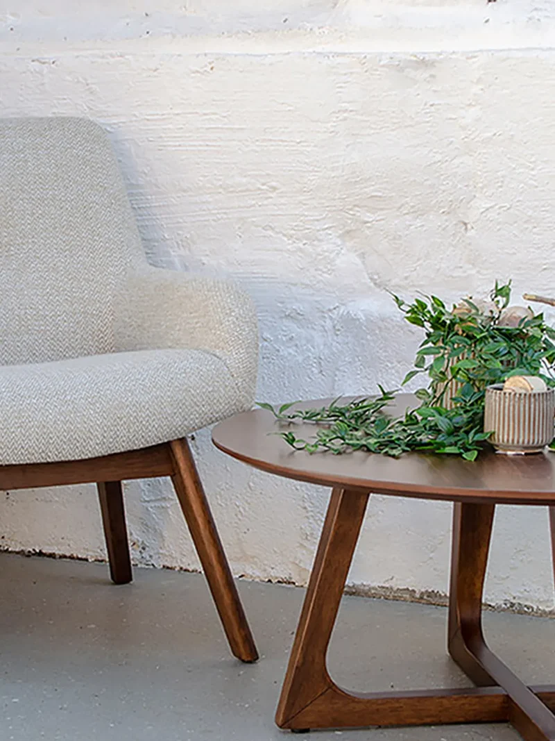 London Loungesessel Stoff/Nussbaum