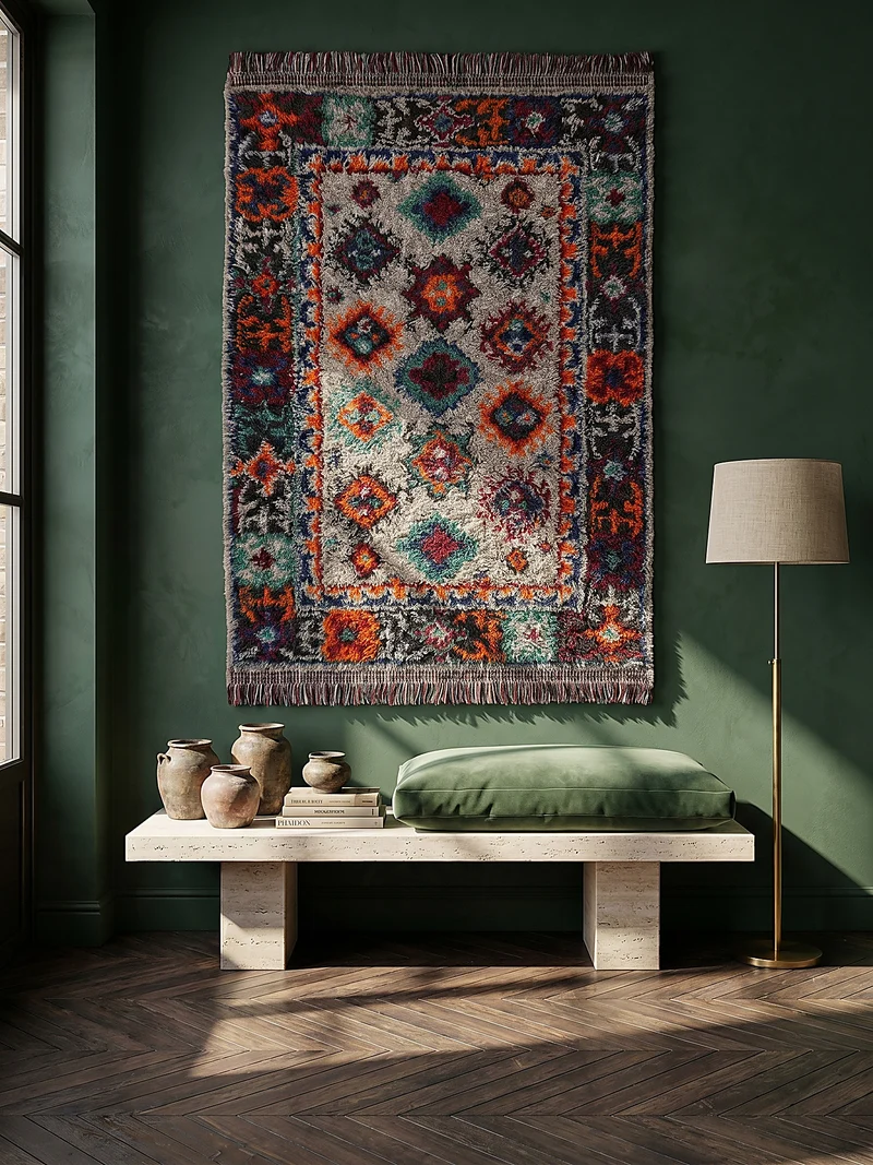 Shaggy-Teppich Berber-Medaillons · 30 mm Hochflor · recycelter Polyesterflor