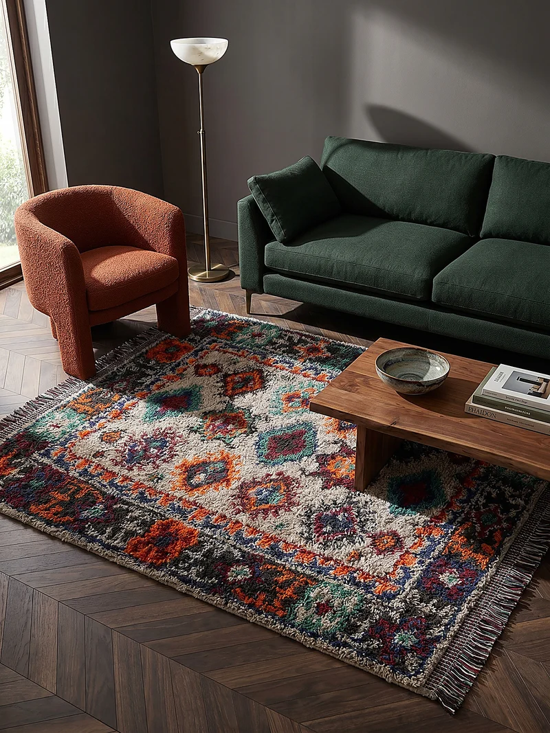 Shaggy-Teppich Berber-Medaillons · 30 mm Hochflor · recycelter Polyesterflor