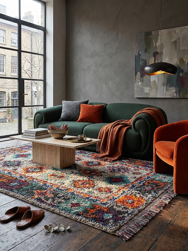 Shaggy-Teppich Berber-Medaillons · 30 mm Hochflor · recycelter Polyesterflor