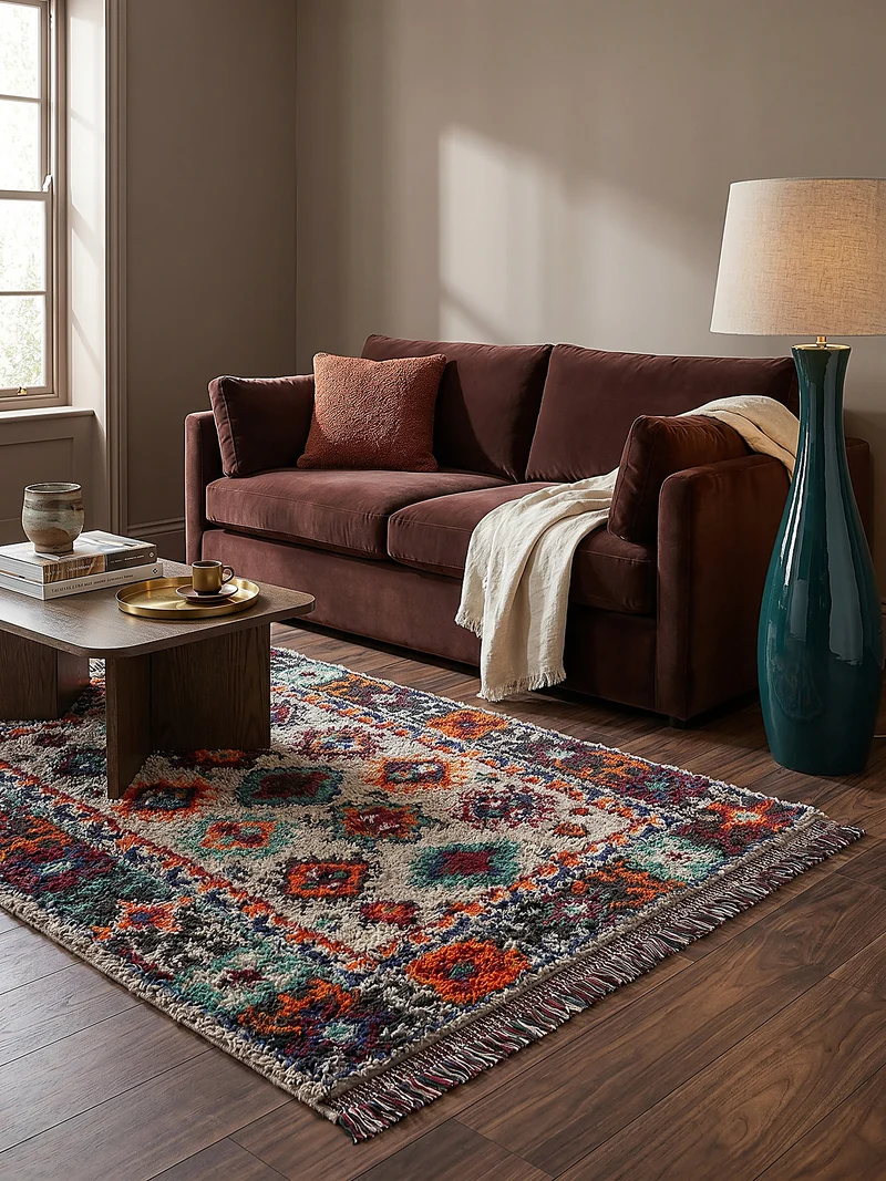 Shaggy-Teppich Berber-Medaillons · 30 mm Hochflor · recycelter Polyesterflor