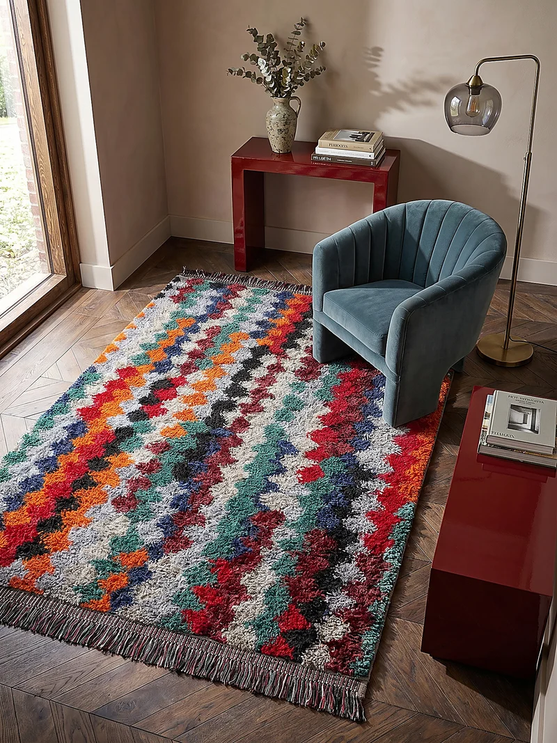 Shaggy-Teppich Berber-Diagonale · 30 mm Hochflor · recycelter Polyesterflor