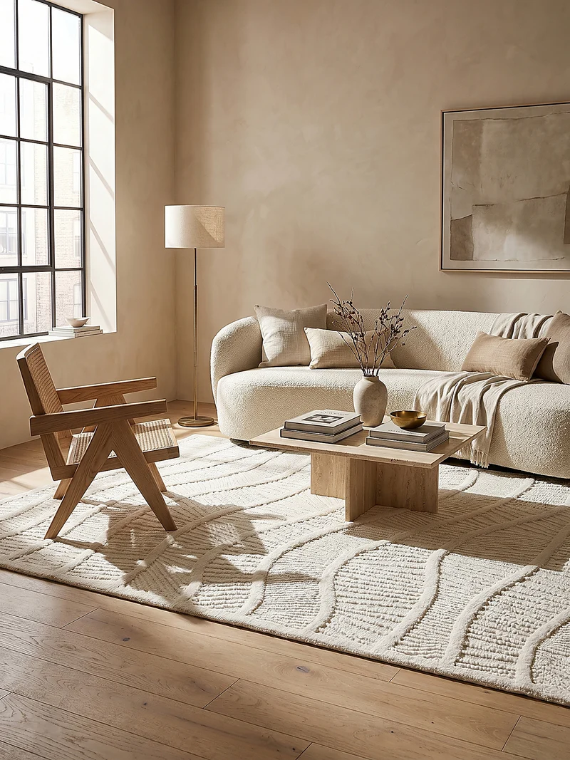 Wollteppich Wellenrelief · 80 % Wollanteil · 14 mm Mittelflor