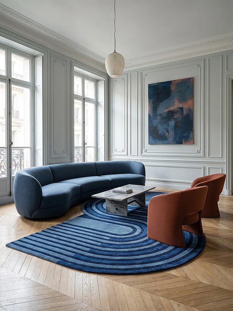 Teppich handgetuftet aus Wolle mit geometrischem S-förmigem Design und Hoch-Niedrig Flor