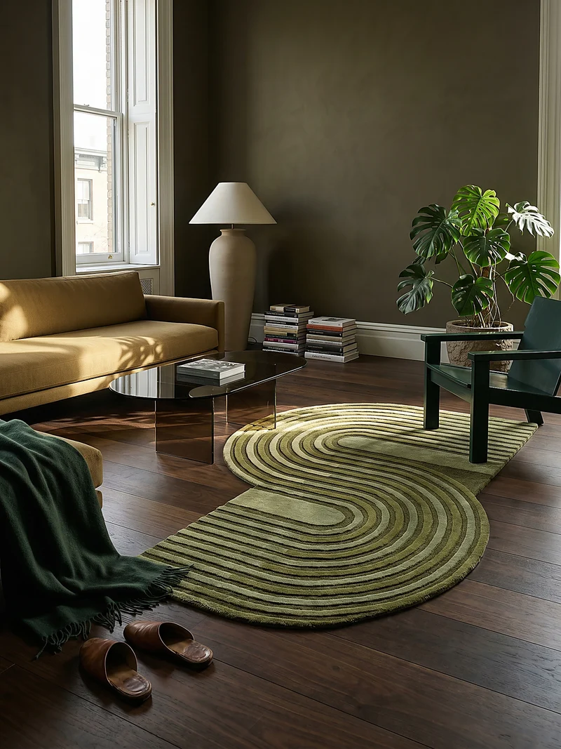 Teppich handgetuftet aus Wolle mit geometrischem S-förmigem Design und Hoch-Niedrig Flor