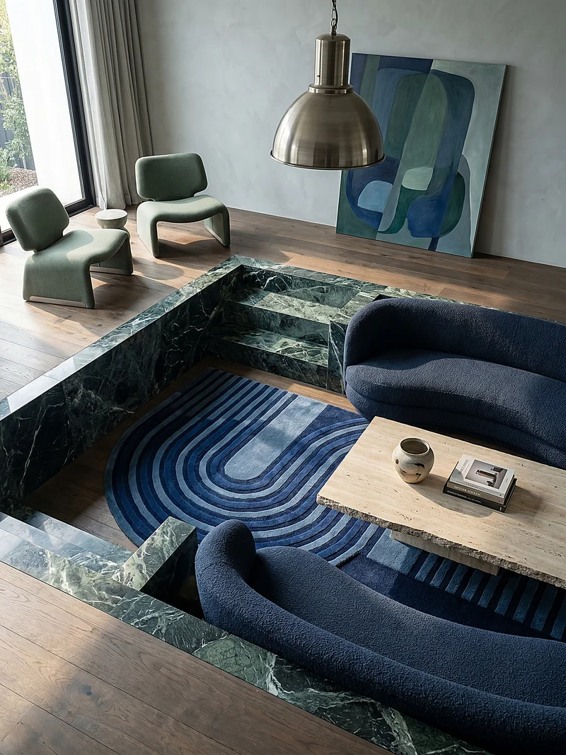 Teppich handgetuftet aus Wolle mit geometrischem S-förmigem Design und Hoch-Niedrig Flor