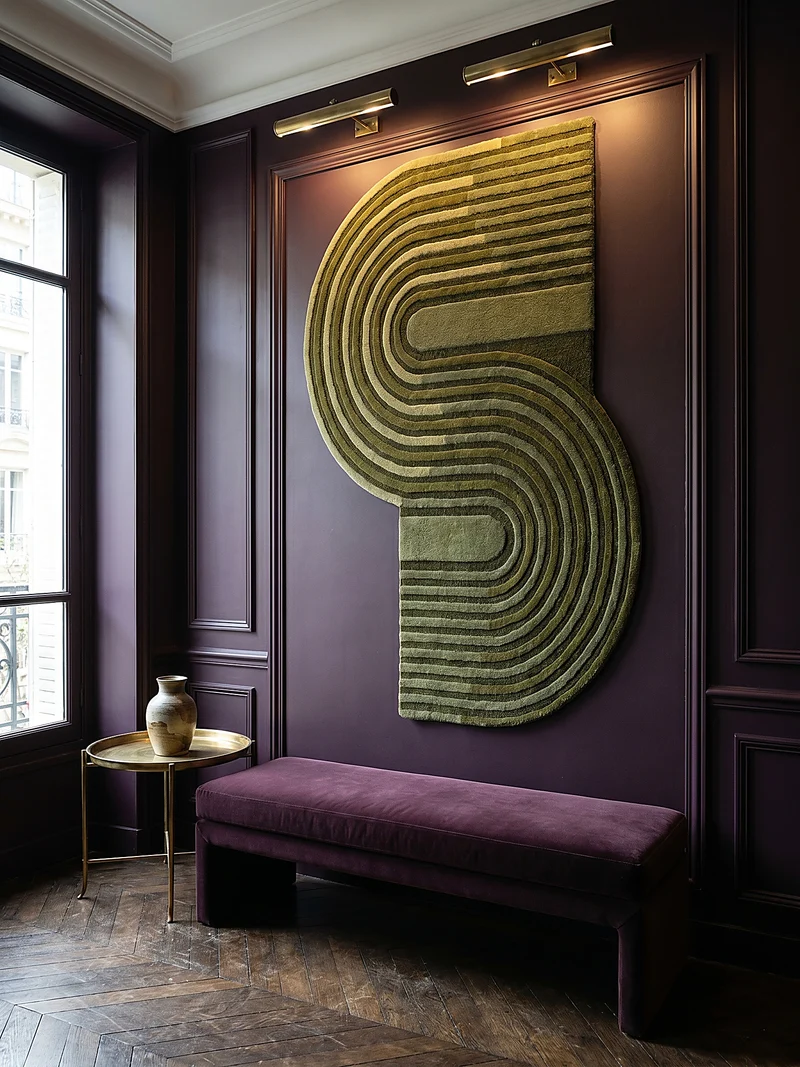 Teppich handgetuftet aus Wolle mit geometrischem S-förmigem Design und Hoch-Niedrig Flor