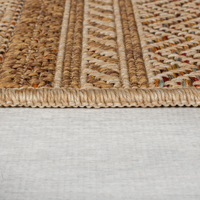 Outdoor Teppich Flachgewebe Boho Streifen Jute-Optik, Balkon schmutzabweisend