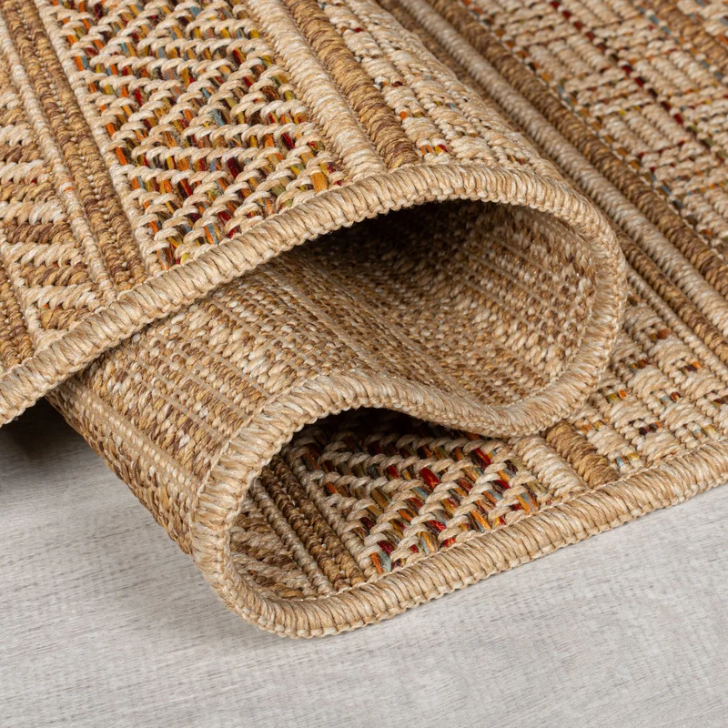 Outdoor Teppich Flachgewebe Boho Streifen Jute-Optik, Balkon schmutzabweisend