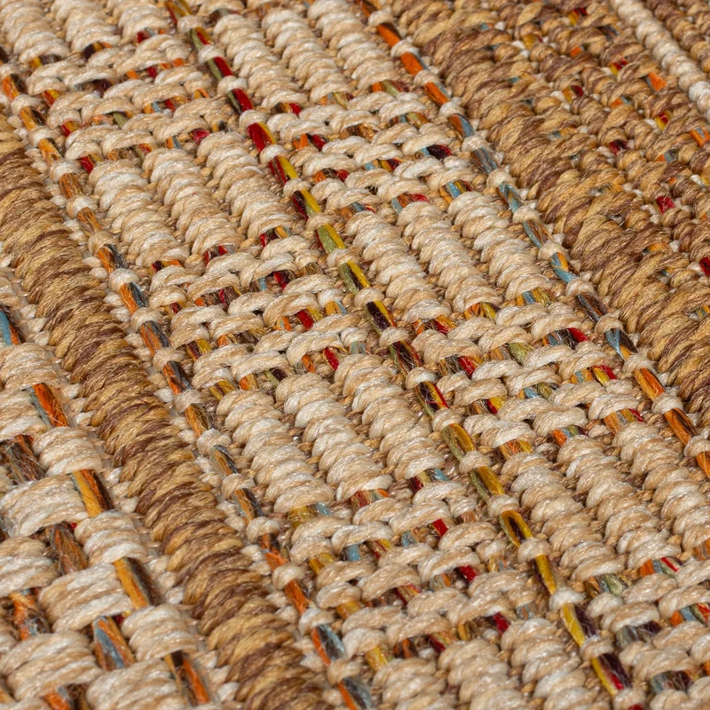 Outdoor Teppich Flachgewebe Boho Streifen Jute-Optik, Balkon schmutzabweisend