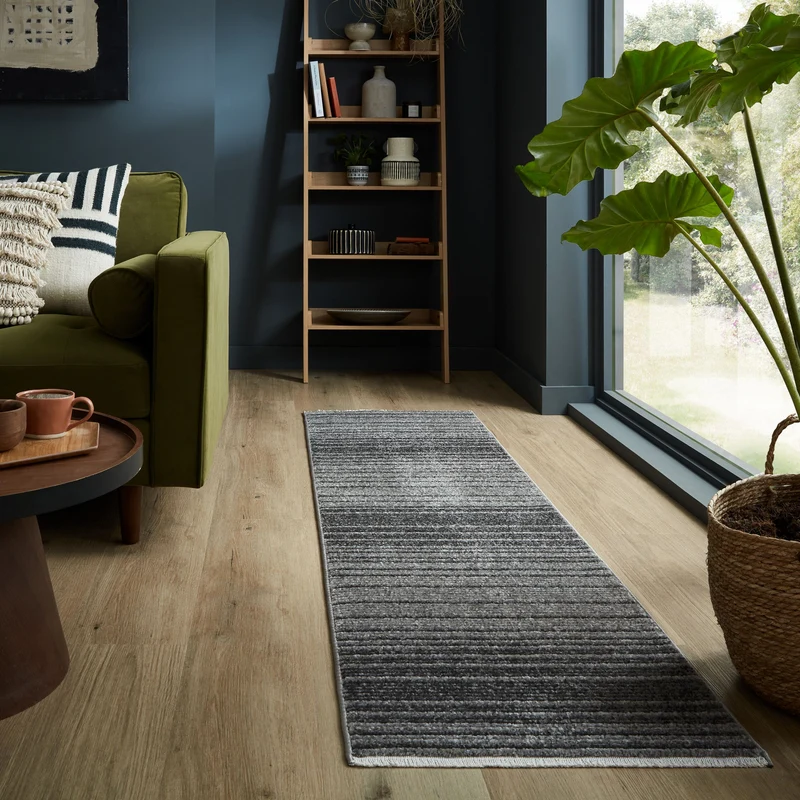 Teppich Modern Gestreift, Kurzflor mit Boho-Quasten