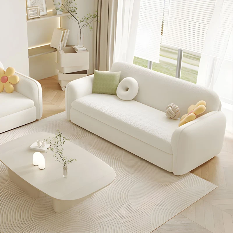 Schlafsofa aus Berberfleece-Massivholz mit Stauraum darunter