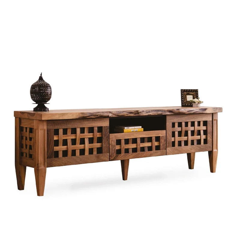 Lizbon TV Unit – Walnut Media Console with Woven Detailing