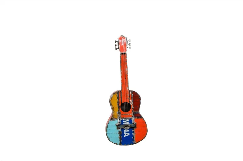 Casa Padrino Luxus Deko Objekt 37 x 10 x H. 100 cm - Dekorative Gitarre aus recyceltem Ölfass Metall - Luxus Deko Accessoires