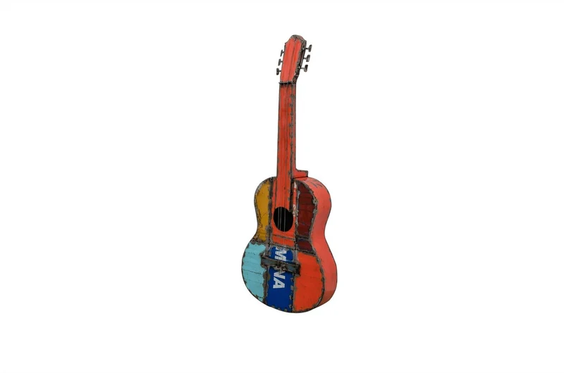 Casa Padrino Luxus Deko Objekt 37 x 10 x H. 100 cm - Dekorative Gitarre aus recyceltem Ölfass Metall - Luxus Deko Accessoires