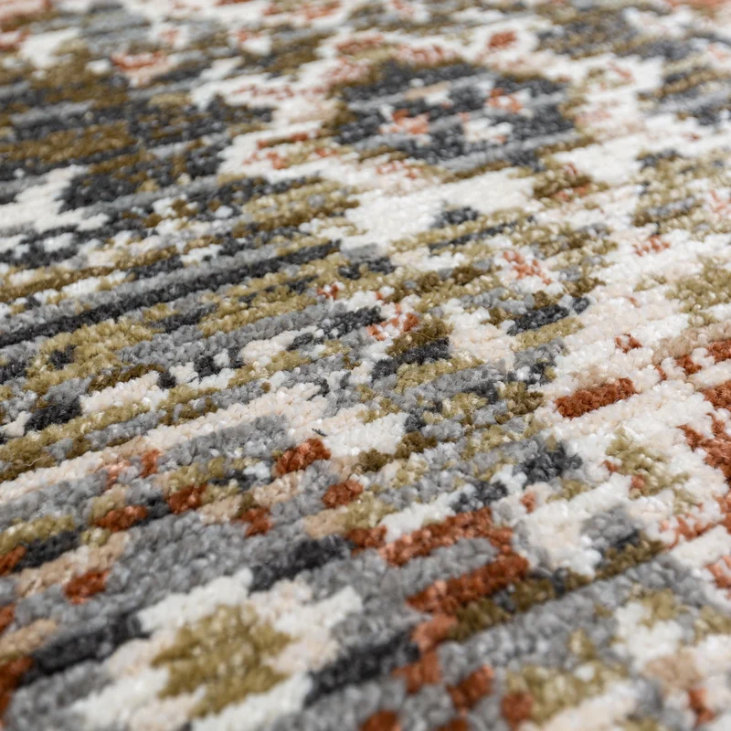 Vintage-Teppich Orient · Medaillon-Design · Multi-Tonal Grün-Grau · 8 mm Soft-Pile