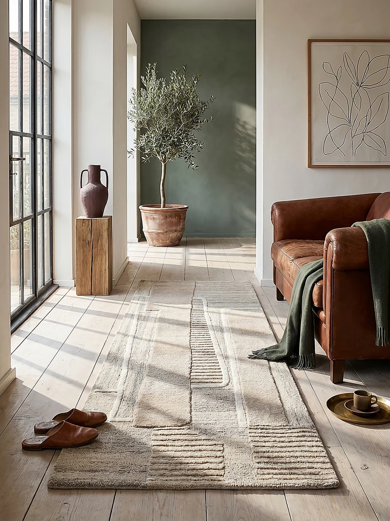 Wollteppich Hoch-Tief-Relief · 100 % Wolle · 6 mm Kurzflor