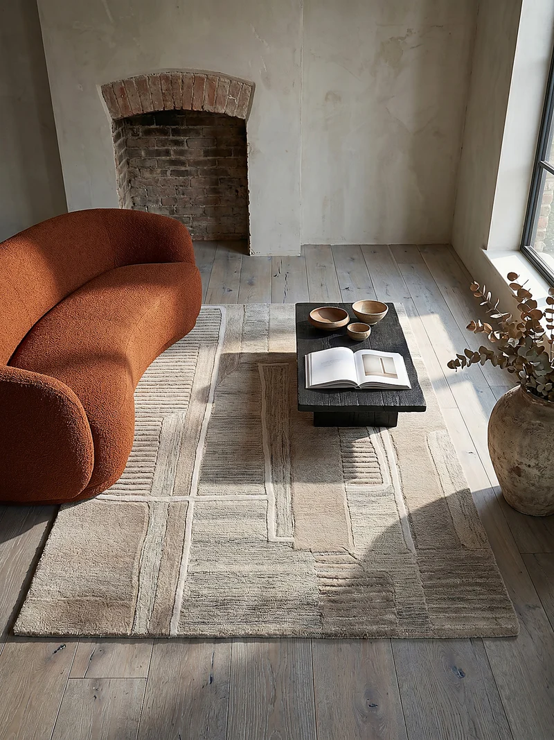 Wollteppich Hoch-Tief-Relief · 100 % Wolle · 6 mm Kurzflor