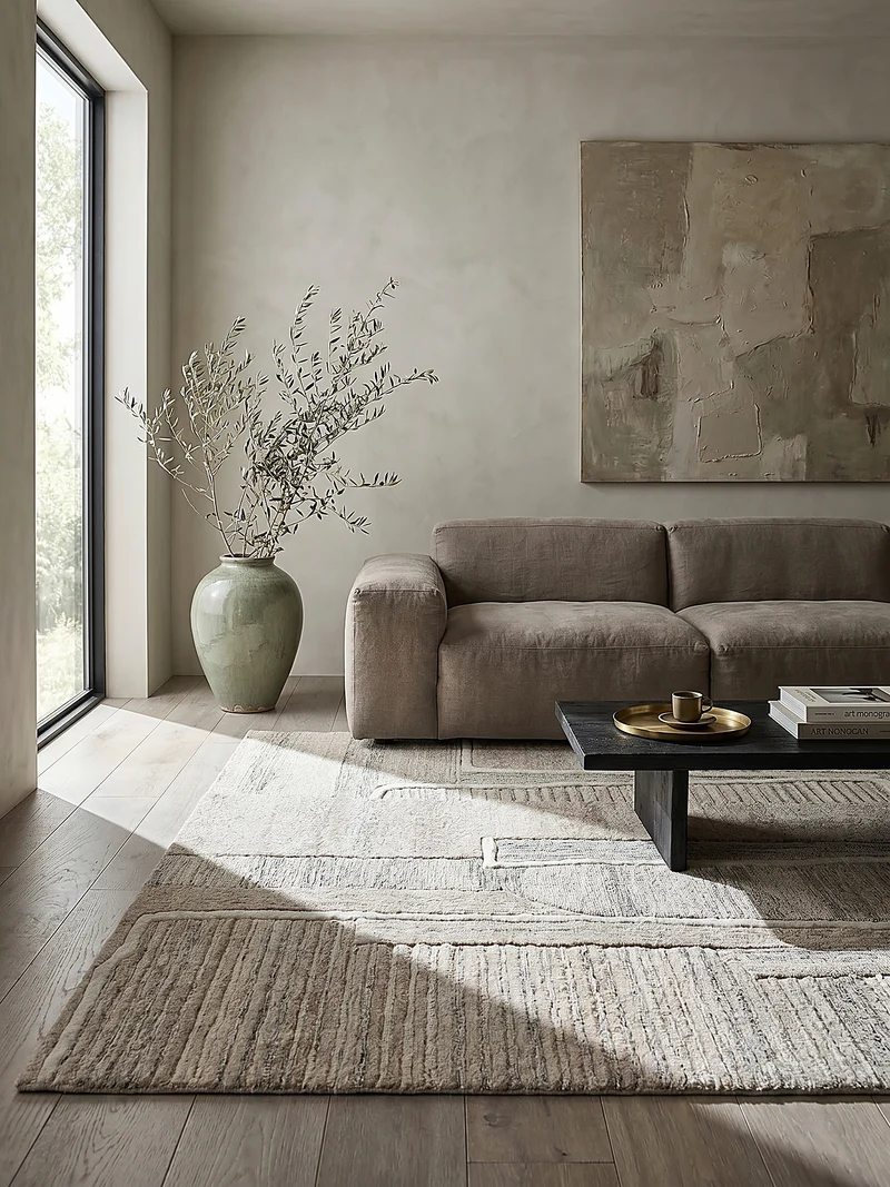 Wollteppich Hoch-Tief-Relief · 100 % Wolle · 6 mm Kurzflor