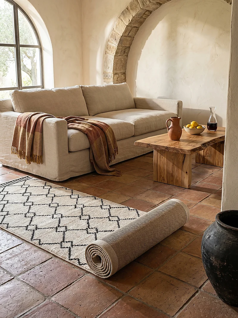 Berber-Teppich Rauten · Cremeweiß-Schwarz · 8 mm Soft-Pile · Pflegeleicht
