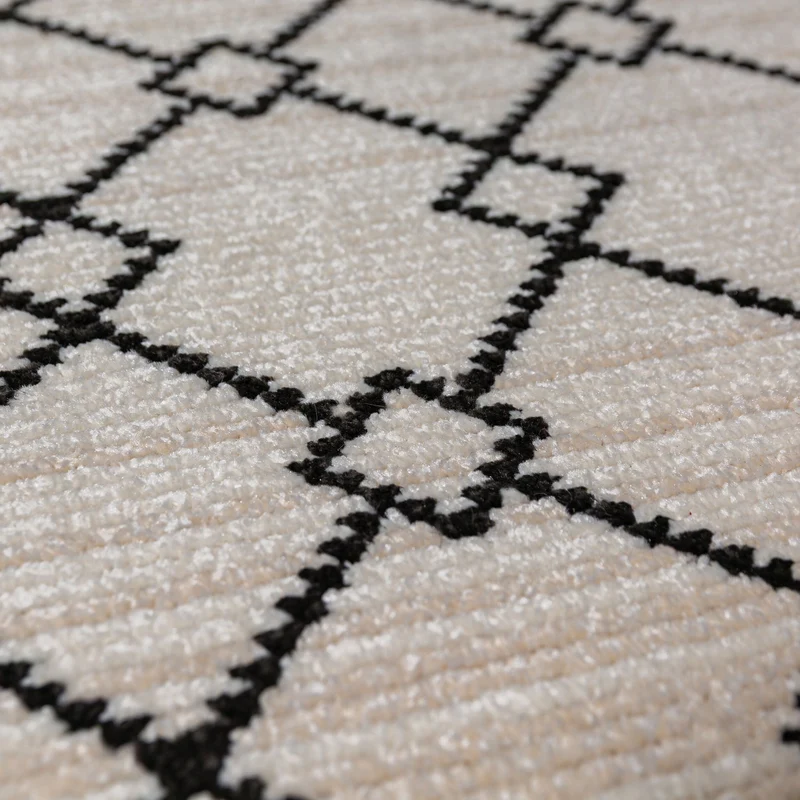 Berber-Teppich Rauten · Cremeweiß-Schwarz · 8 mm Soft-Pile · Pflegeleicht