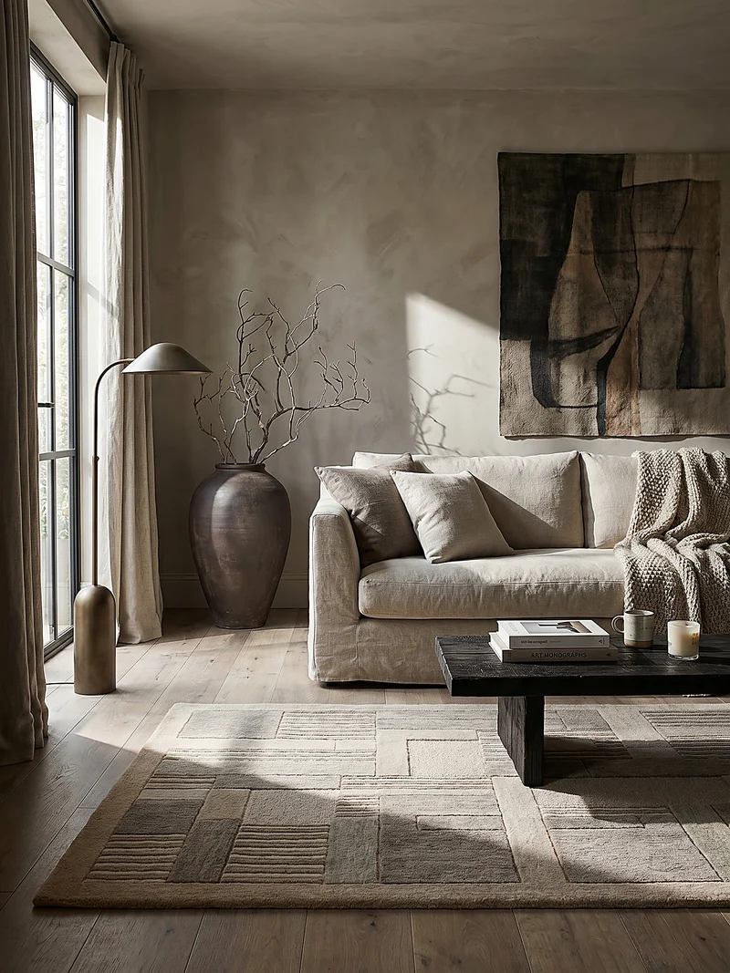 Wollteppich Naturgarn-Muster · 100 % Wolle · 6 mm Kurzflor