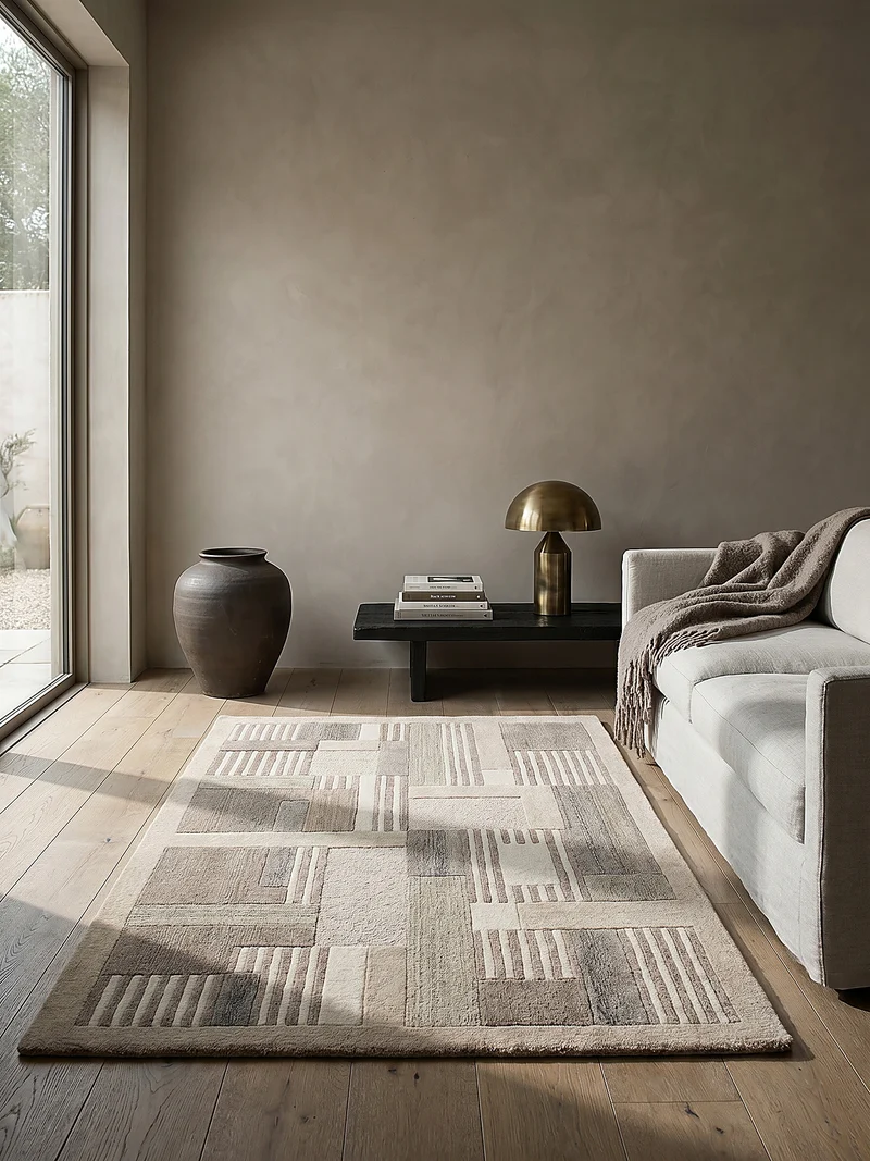 Wollteppich Naturgarn-Muster · 100 % Wolle · 6 mm Kurzflor