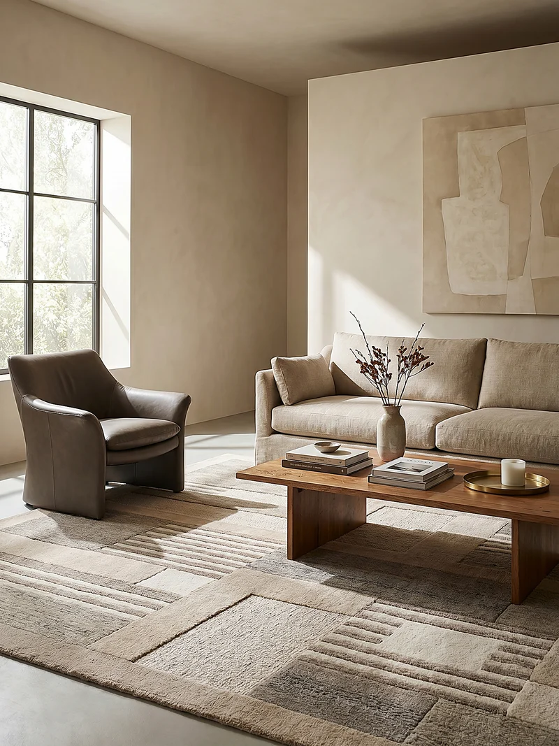 Wollteppich Naturgarn-Muster · 100 % Wolle · 6 mm Kurzflor