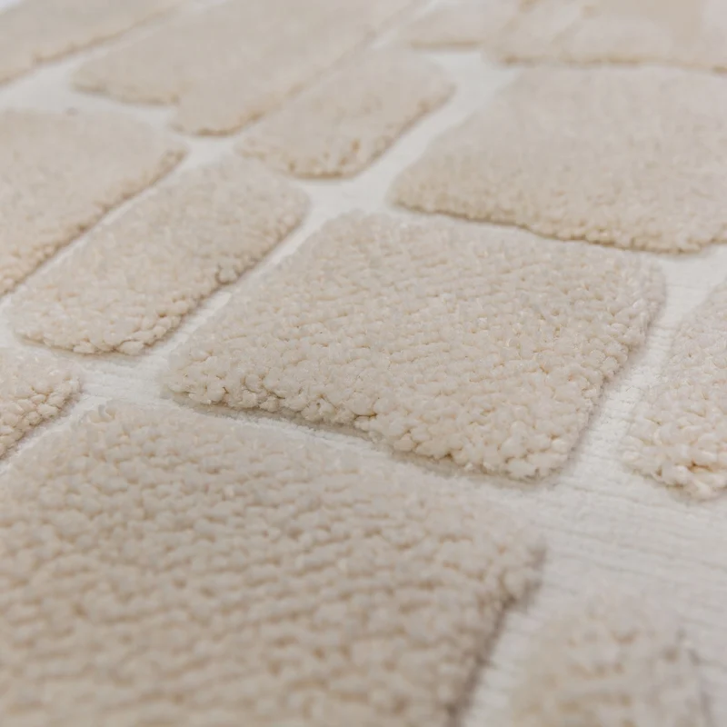 Hochflor-Teppich Cobblestone-Relief · 20 mm 3D · Cremeweiß · Boho mit Fransen