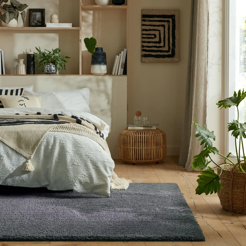 Hochflor Teppich waschbar Flauschig Unifarben, Wohnzimmer