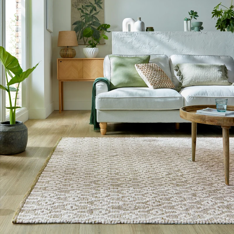 Teppich Wolle Kurzflor Diamant Muster, Wohnzimmer