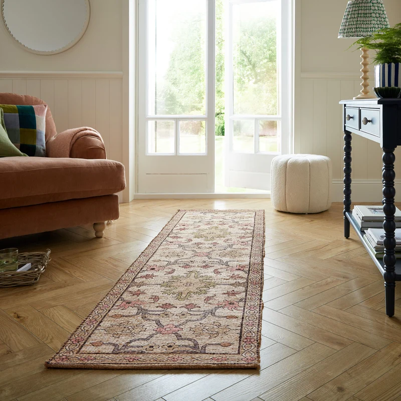 Flachgewebe Teppich mit floralem Oriental-Muster, Strapazierfähige Jute-Chenille-Mischung